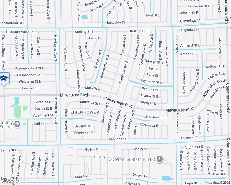 map of restaurants, bars, coffee shops, grocery stores, and more near 576 Flamingo Avenue South in Lehigh Acres
