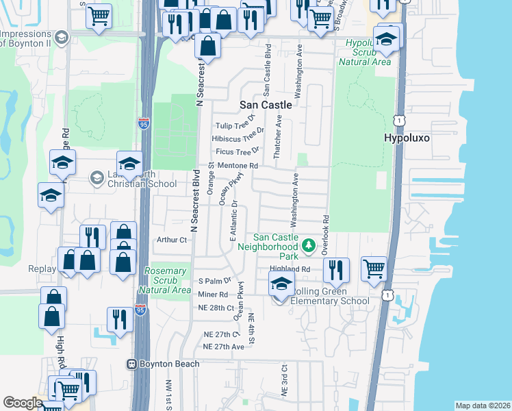 map of restaurants, bars, coffee shops, grocery stores, and more near 1239 Brown Road in Lantana