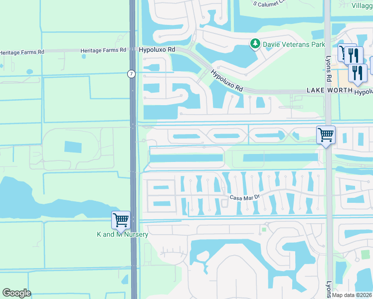 map of restaurants, bars, coffee shops, grocery stores, and more near 9250 Wrangler Drive in Lake Worth