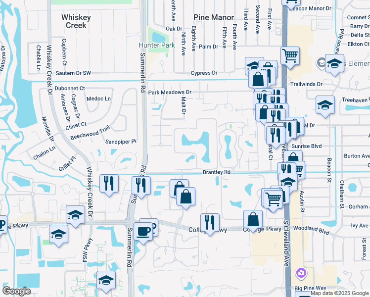 map of restaurants, bars, coffee shops, grocery stores, and more near 1735 Brantley Road in Fort Myers
