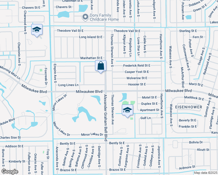 map of restaurants, bars, coffee shops, grocery stores, and more near 636 Thomas Sherwin Avenue South in Lehigh Acres
