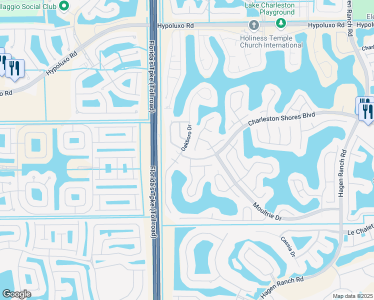 map of restaurants, bars, coffee shops, grocery stores, and more near 7696 Oakboro Drive in Lake Worth