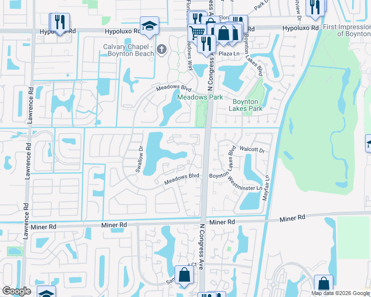map of restaurants, bars, coffee shops, grocery stores, and more near 4603 Roxbury Court in Boynton Beach