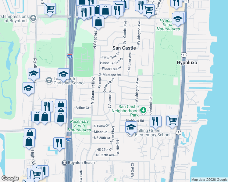 map of restaurants, bars, coffee shops, grocery stores, and more near 3360 East Atlantic Drive in Boynton Beach