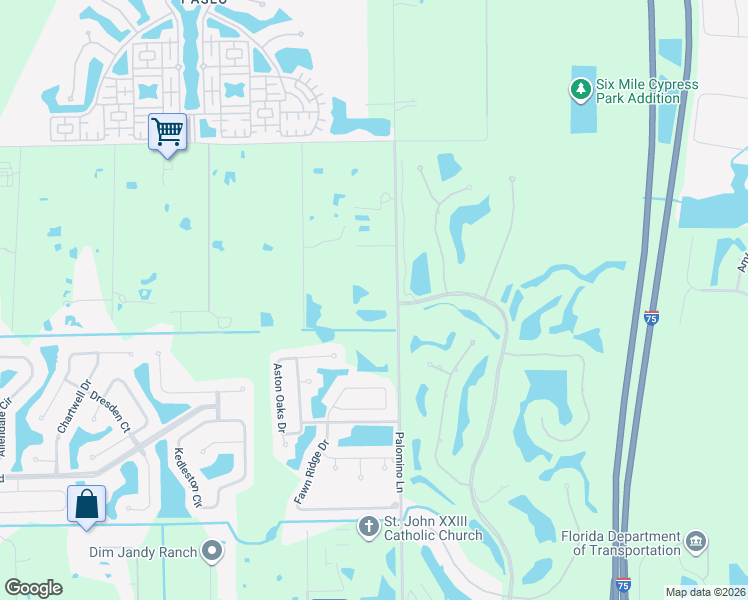 map of restaurants, bars, coffee shops, grocery stores, and more near 12400 Palomino Lane in Fort Myers