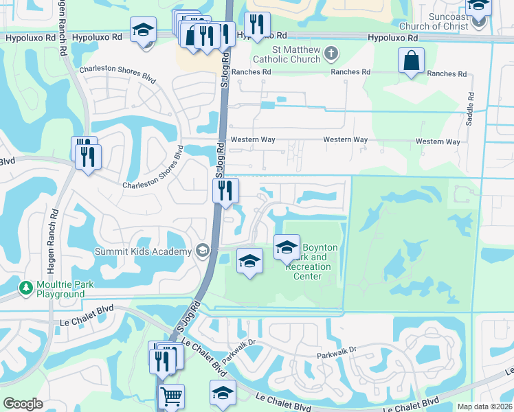 map of restaurants, bars, coffee shops, grocery stores, and more near 7824 Sonoma Springs Circle in Greenacres