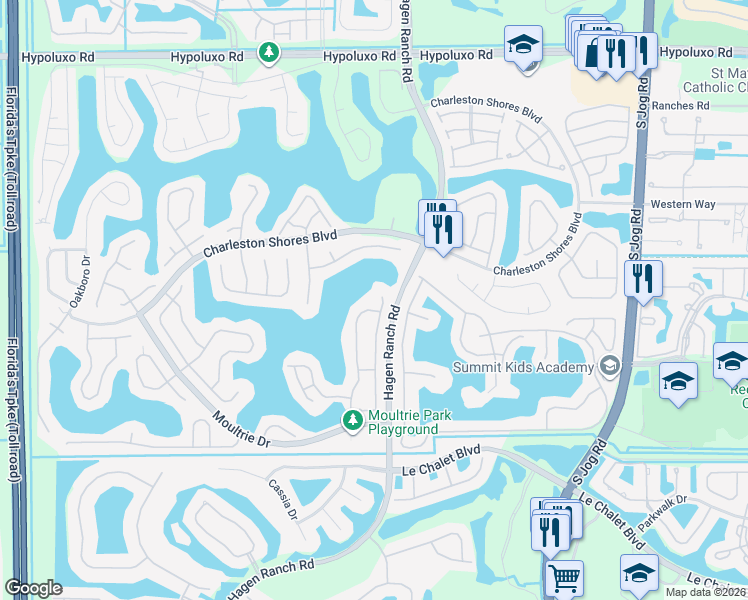 map of restaurants, bars, coffee shops, grocery stores, and more near 7549 Thornlee Drive in Lake Worth
