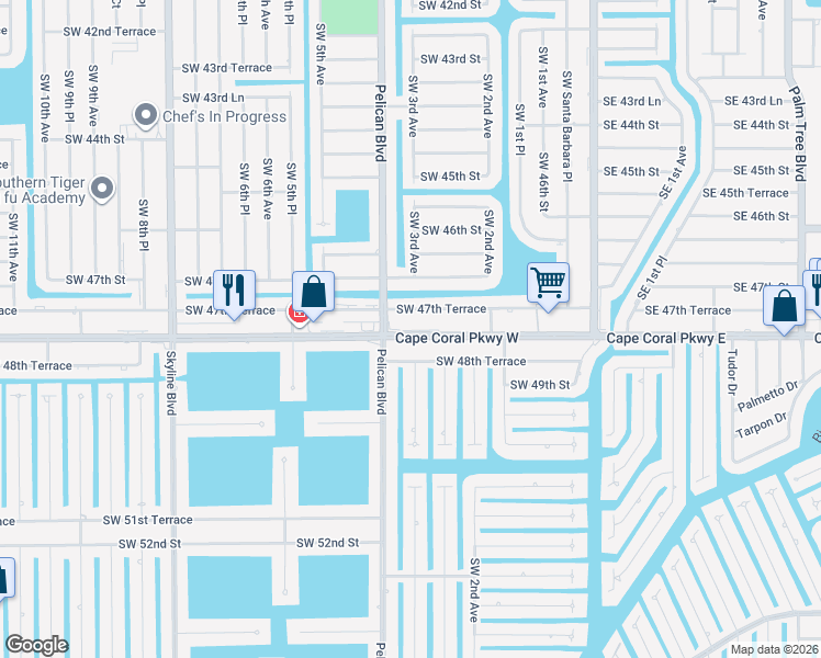 map of restaurants, bars, coffee shops, grocery stores, and more near 105 Cape Coral Parkway West in Cape Coral