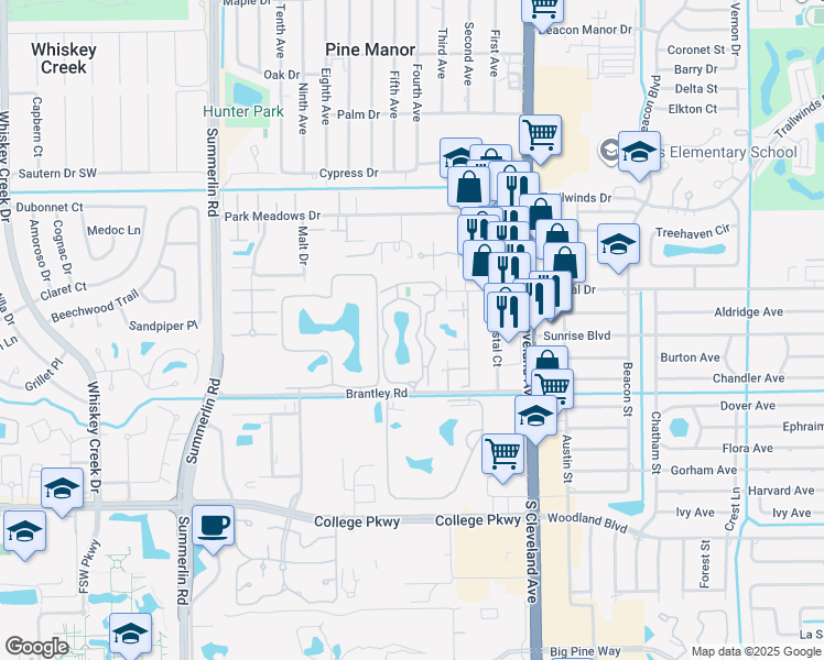 map of restaurants, bars, coffee shops, grocery stores, and more near 1801 Brantley Road in Fort Myers