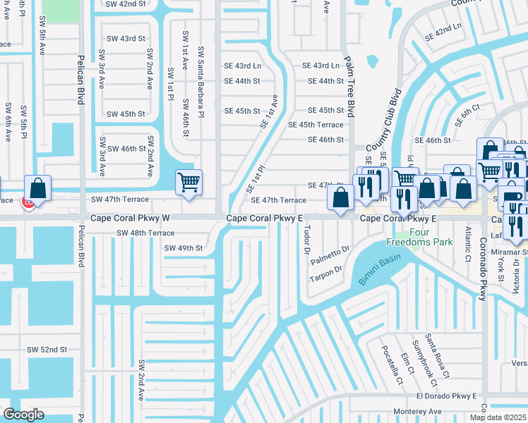 map of restaurants, bars, coffee shops, grocery stores, and more near 210 Southeast 47th Terrace in Cape Coral