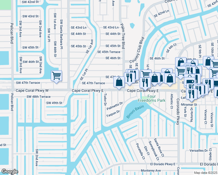 map of restaurants, bars, coffee shops, grocery stores, and more near 330 Southeast 47th Terrace in Cape Coral
