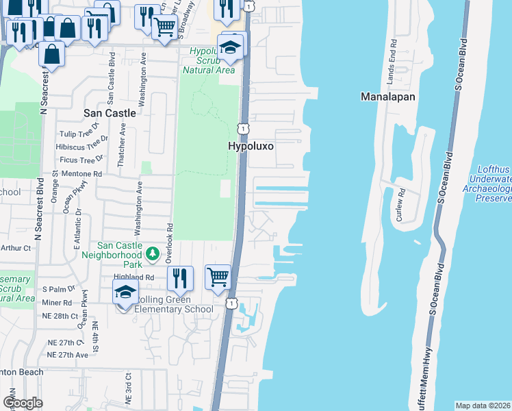 map of restaurants, bars, coffee shops, grocery stores, and more near in Hypoluxo