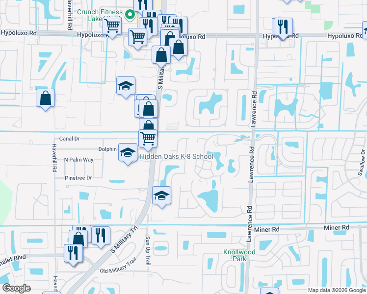 map of restaurants, bars, coffee shops, grocery stores, and more near 7623 Colony Palm Drive in Boynton Beach
