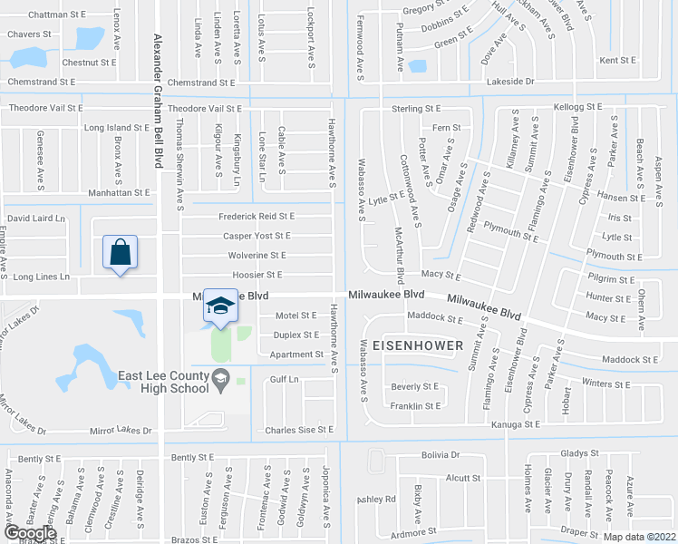 map of restaurants, bars, coffee shops, grocery stores, and more near 565 Hawthorne Avenue South in Lehigh Acres