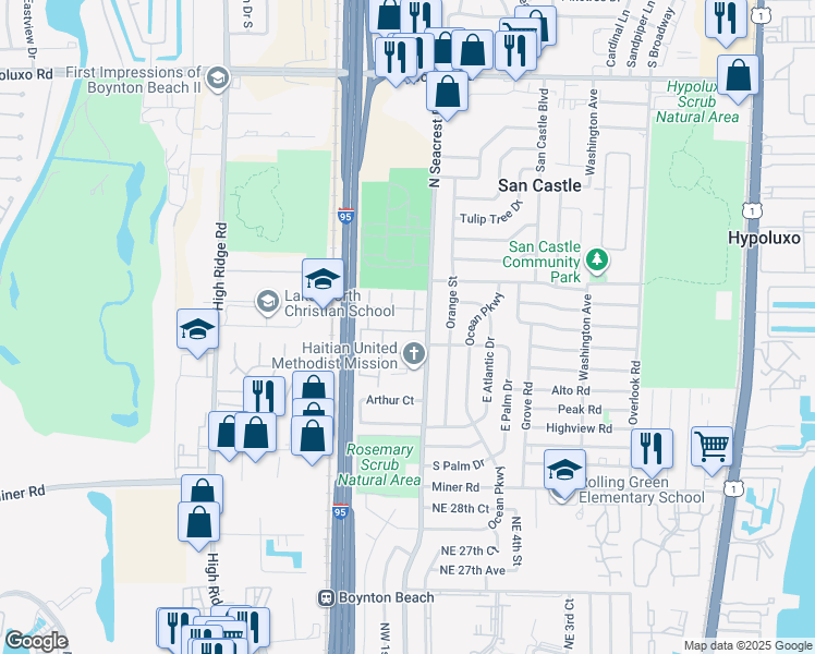 map of restaurants, bars, coffee shops, grocery stores, and more near 3310 Loren Road in Boynton Beach