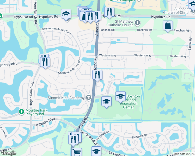 map of restaurants, bars, coffee shops, grocery stores, and more near 7832 Sonoma Springs Circle in Lake Worth