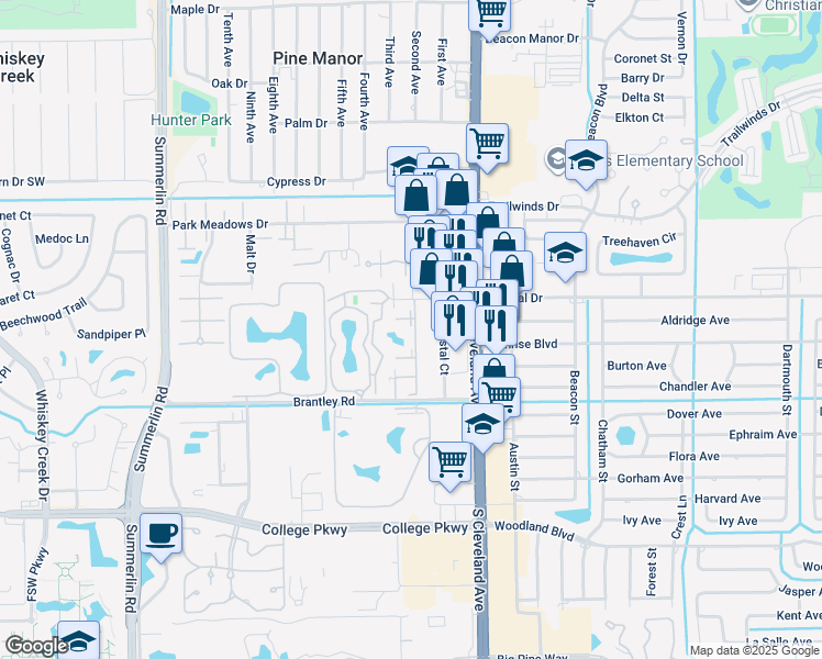 map of restaurants, bars, coffee shops, grocery stores, and more near 7127 Penner Lane in Fort Myers
