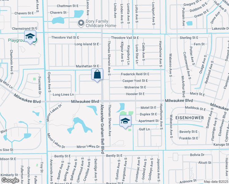 map of restaurants, bars, coffee shops, grocery stores, and more near 811 Hoosier St E in Lehigh Acres
