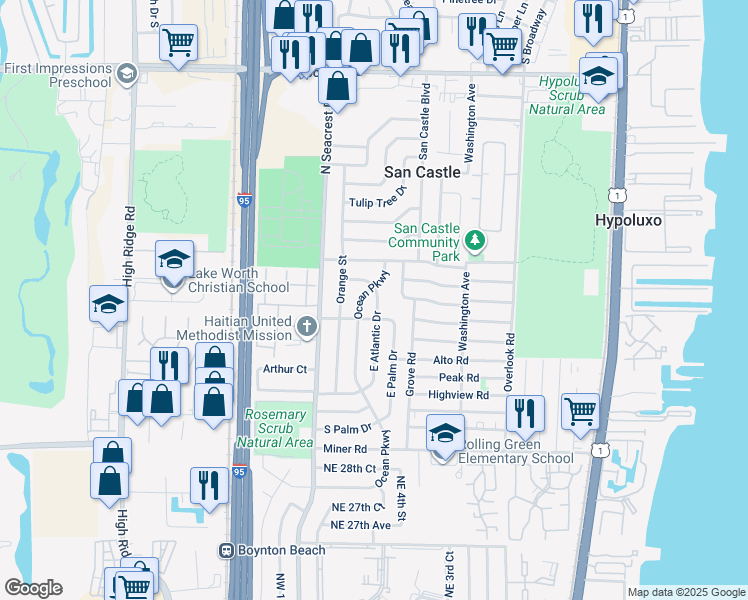 map of restaurants, bars, coffee shops, grocery stores, and more near 3360 East Atlantic Drive in Boynton Beach