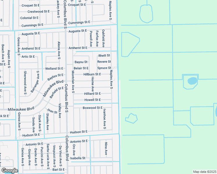 map of restaurants, bars, coffee shops, grocery stores, and more near 1255 Hillcrest Street East in Lehigh Acres