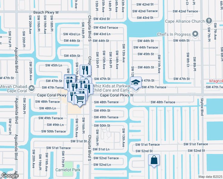 map of restaurants, bars, coffee shops, grocery stores, and more near 1330 Southwest 47th Terrace in Cape Coral