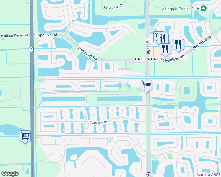 map of restaurants, bars, coffee shops, grocery stores, and more near 9339 Sedgewood Drive in Lake Worth