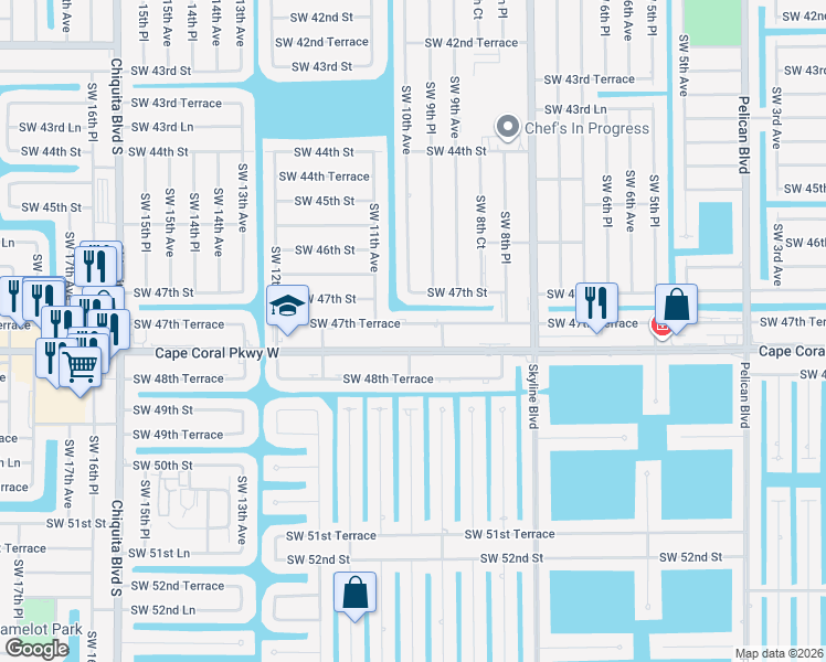 map of restaurants, bars, coffee shops, grocery stores, and more near 1008 Southwest 47th Terrace in Cape Coral