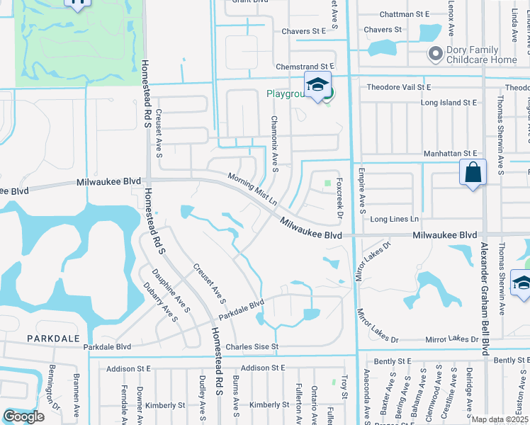 map of restaurants, bars, coffee shops, grocery stores, and more near 649 Aston Greens Boulevard in Lehigh Acres