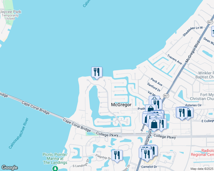 map of restaurants, bars, coffee shops, grocery stores, and more near 9818 Red Reef Court in Fort Myers