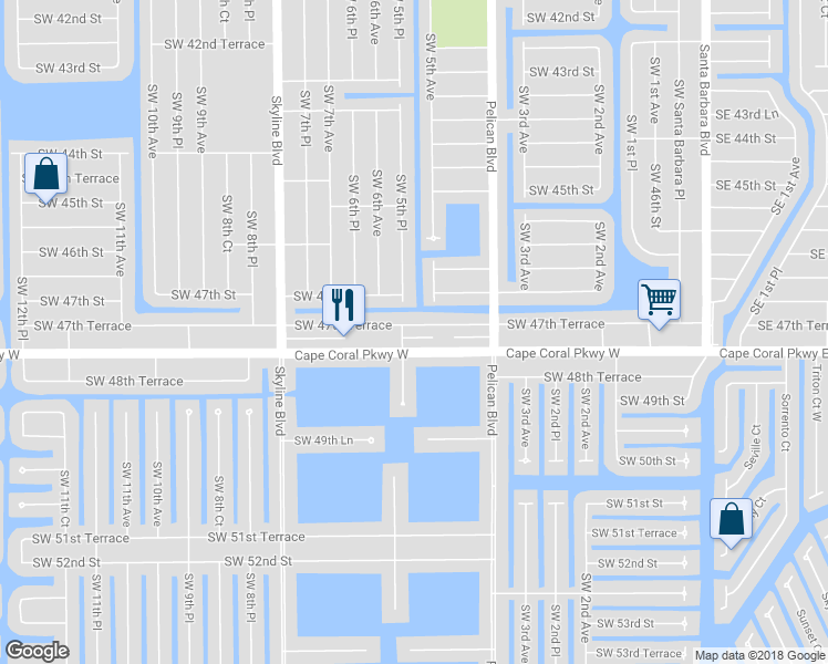 map of restaurants, bars, coffee shops, grocery stores, and more near 512 Southwest 47th Terrace in Cape Coral