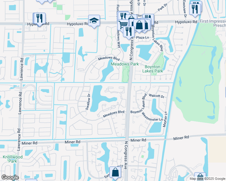 map of restaurants, bars, coffee shops, grocery stores, and more near 4603 Roxbury Court in Boynton Beach