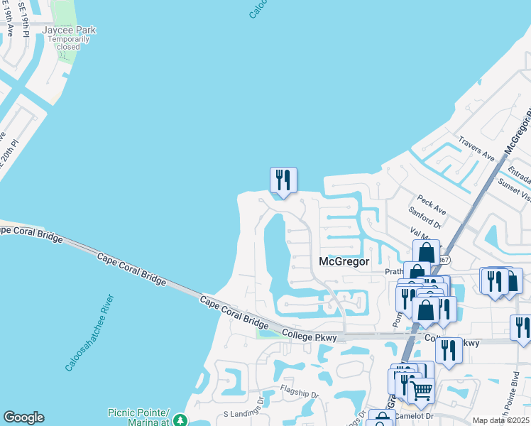 map of restaurants, bars, coffee shops, grocery stores, and more near 12510 Marina Club Drive in Fort Myers