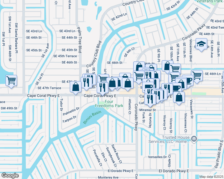 map of restaurants, bars, coffee shops, grocery stores, and more near 4719 Southeast 6th Avenue in Cape Coral