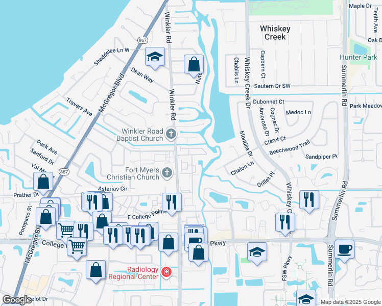 map of restaurants, bars, coffee shops, grocery stores, and more near 5662 Cutter Lane in Fort Myers