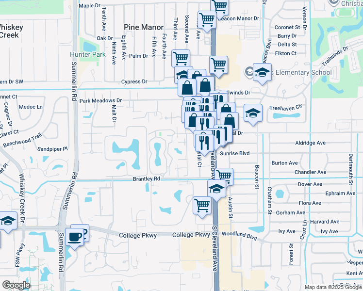 map of restaurants, bars, coffee shops, grocery stores, and more near 7127 Penner Lane in Fort Myers