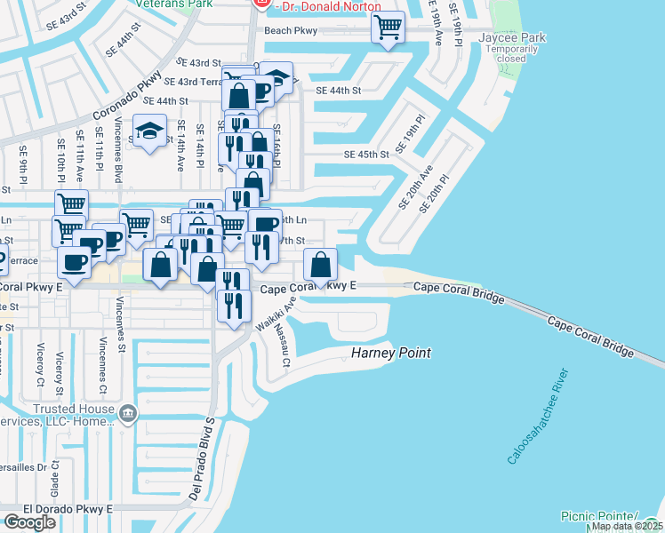 map of restaurants, bars, coffee shops, grocery stores, and more near 4719 Southeast 17th Place in Cape Coral