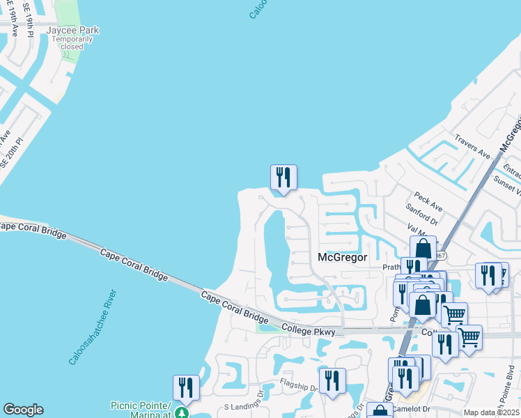 map of restaurants, bars, coffee shops, grocery stores, and more near 12510 Marina Club Drive in Fort Myers