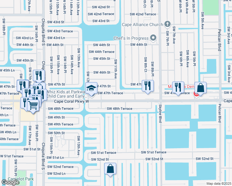 map of restaurants, bars, coffee shops, grocery stores, and more near 4699 Southwest 11th Avenue in Cape Coral