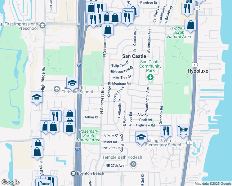 map of restaurants, bars, coffee shops, grocery stores, and more near 3375 Ocean Parkway in Boynton Beach