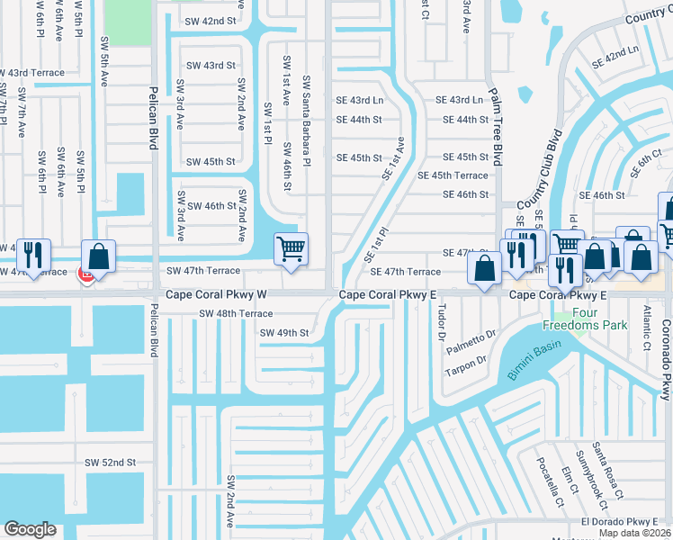 map of restaurants, bars, coffee shops, grocery stores, and more near 4711 Santa Barbara Boulevard in Cape Coral