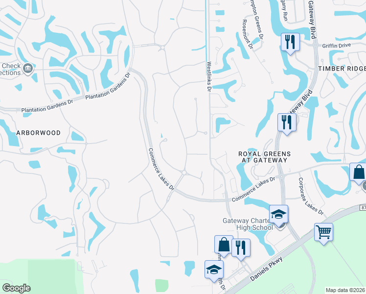 map of restaurants, bars, coffee shops, grocery stores, and more near 12008 Arbor Trace Drive in Fort Myers