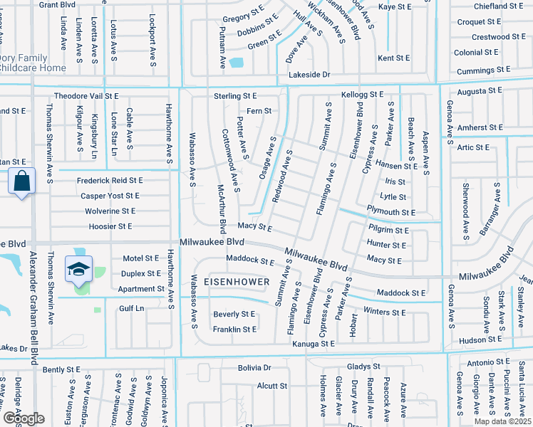 map of restaurants, bars, coffee shops, grocery stores, and more near 927 Macy Street East in Lehigh Acres