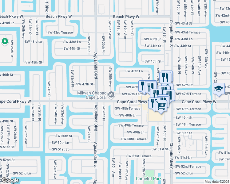 map of restaurants, bars, coffee shops, grocery stores, and more near 1914 Southwest 47th Terrace in Cape Coral