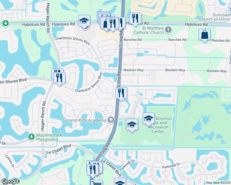map of restaurants, bars, coffee shops, grocery stores, and more near 7832 Sonoma Springs Circle in Greenacres