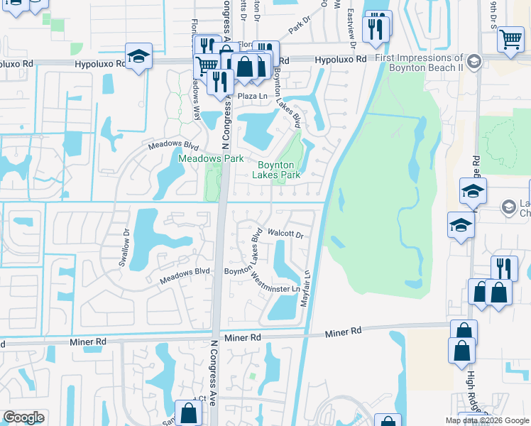 map of restaurants, bars, coffee shops, grocery stores, and more near 1 Islington Place in Boynton Beach