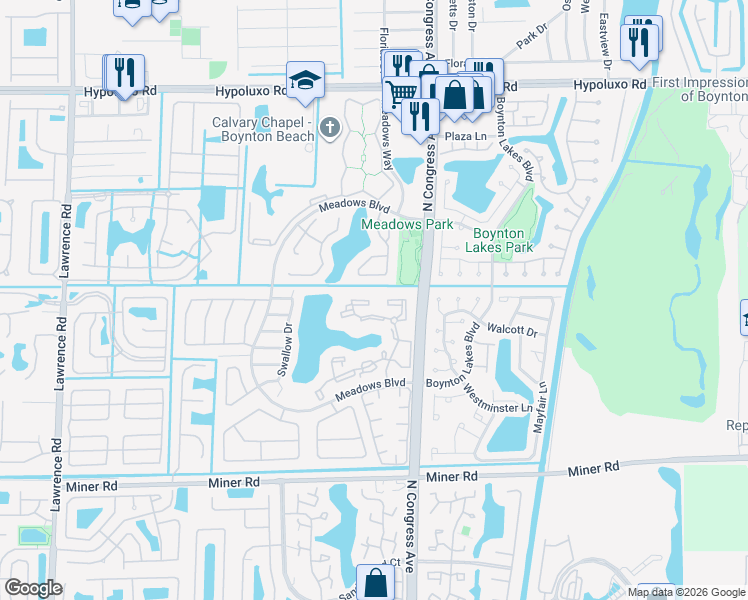 map of restaurants, bars, coffee shops, grocery stores, and more near 4603 Roxbury Court in Boynton Beach