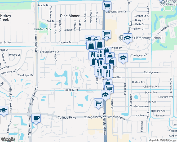 map of restaurants, bars, coffee shops, grocery stores, and more near 7127 Penner Lane in Fort Myers
