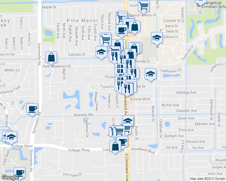 map of restaurants, bars, coffee shops, grocery stores, and more near 8560 Crystal Ct in Fort Myers