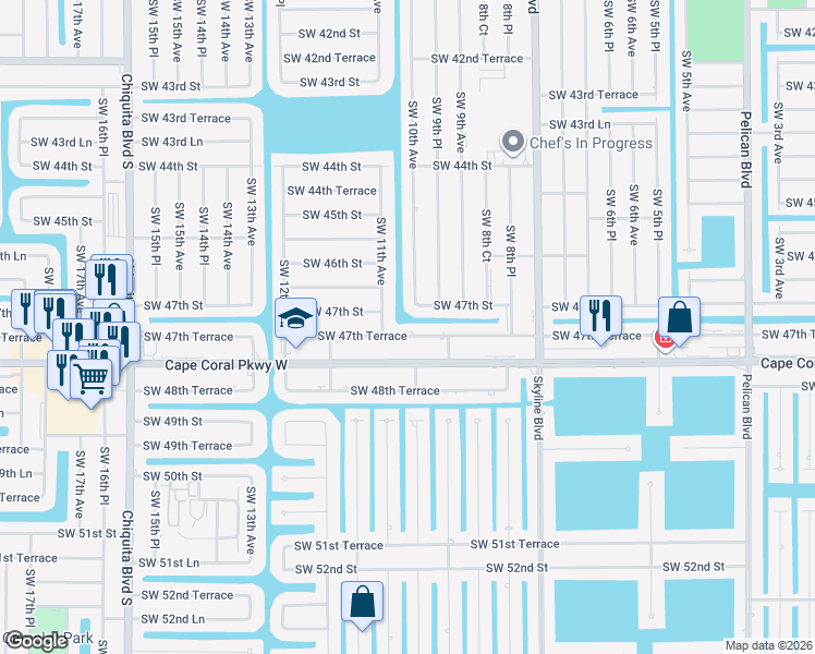map of restaurants, bars, coffee shops, grocery stores, and more near 1008 Southwest 47th Terrace in Cape Coral