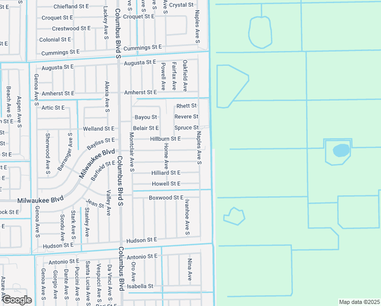 map of restaurants, bars, coffee shops, grocery stores, and more near 1255 Hillcrest Street East in Lehigh Acres
